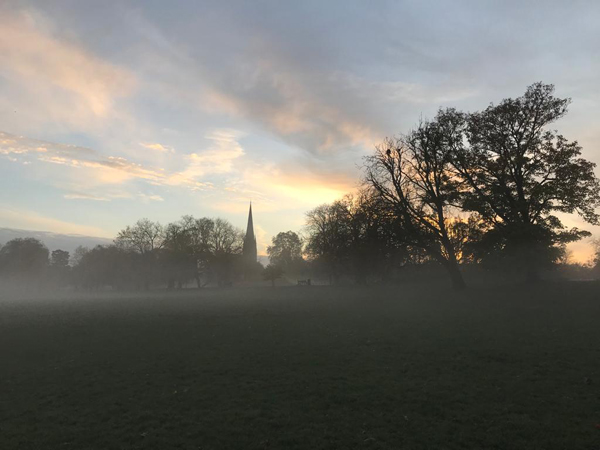 Misty landscape at dusk